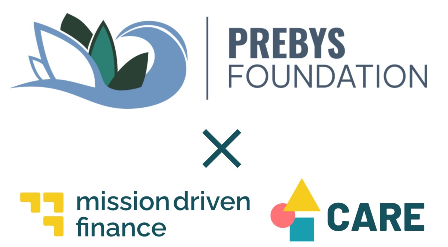 Prebys Foundation Logo, Mission Driven Finance Logo, and CARE logo